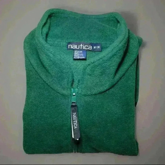 VTG USA Nautica Co All Sports Fleece Vest Men M Green Black 1/2 Zip - Picture 3 of 6